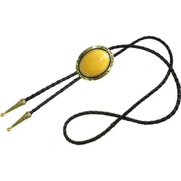 BOLO Tie Natural Colors Stone Western Celtic Yellow Stone Golden - Picture 3 of 6